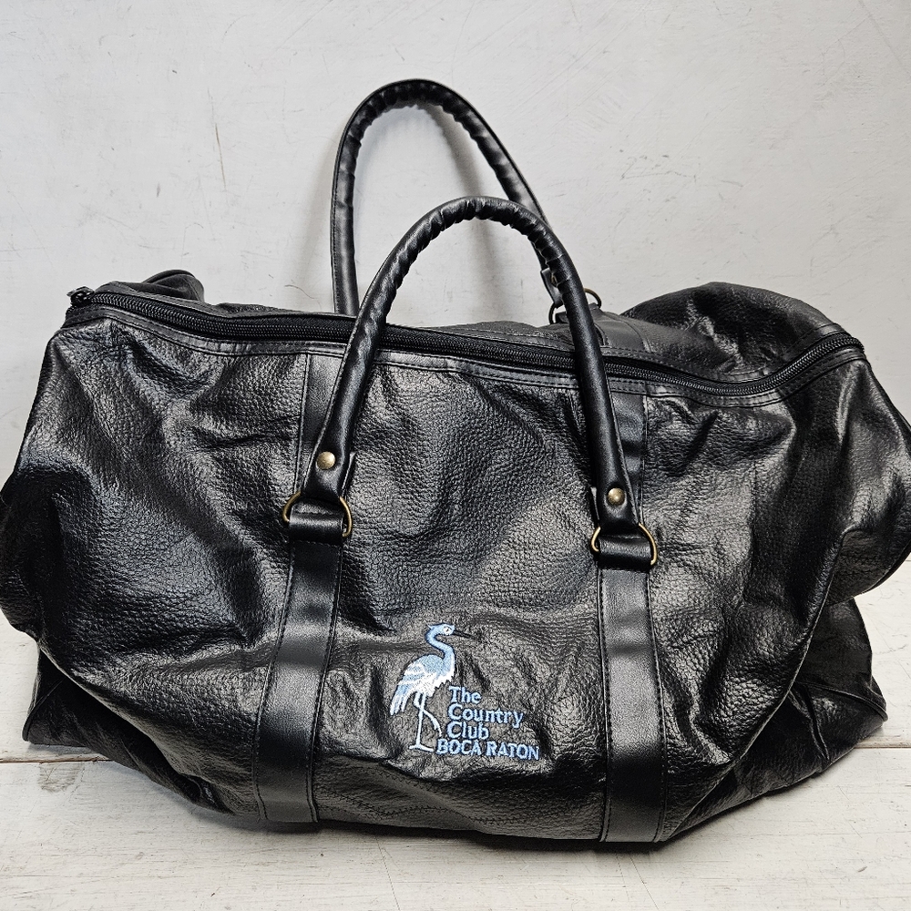 RARE The Country Club BOCA RATON Vintage Embroidered Black Leather Duffel Bag
